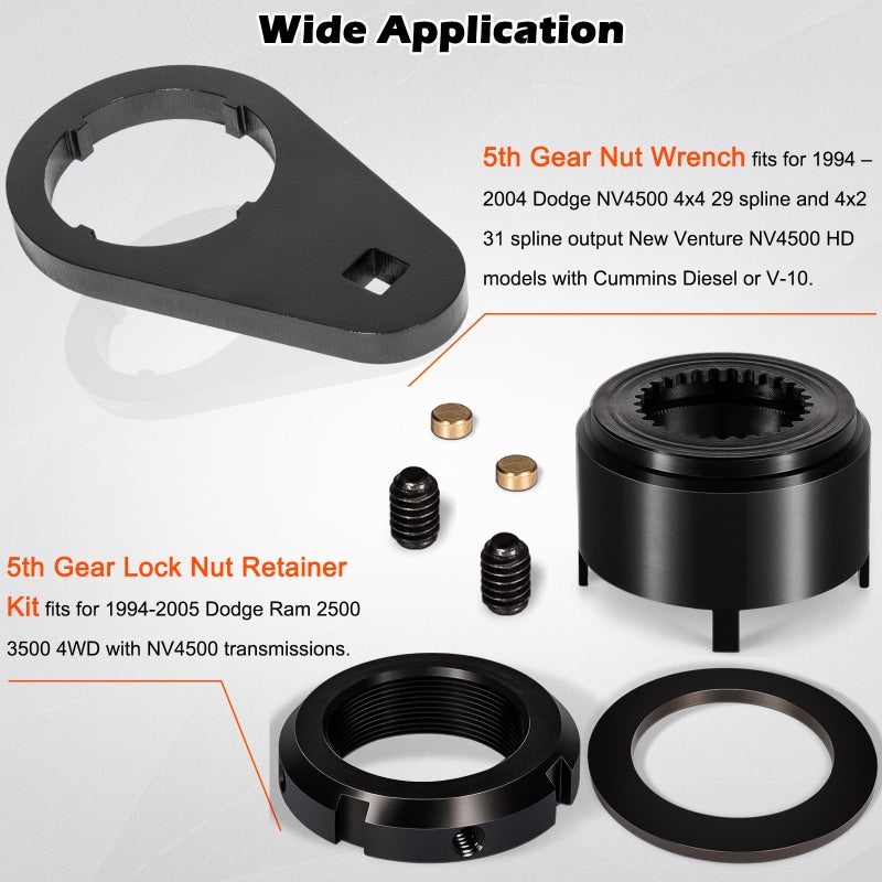Bonbo 5th Gear Lock Nut Retainer Kit & 1/2" Drive Mainshaft 5th Gear Nut Wrench Suitable for 1994-2004 Dodge Cummins NV4500 Transmission (8-Pack) - Image 2